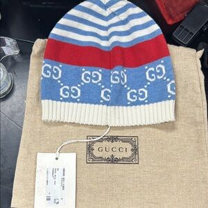 Infant/kids Gucci Blue, Red, and White Logo Beanie